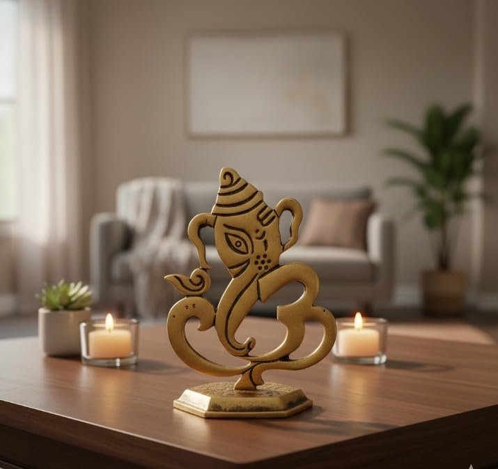 Brass Ganesha on Hexagonal Base — Golden Finish