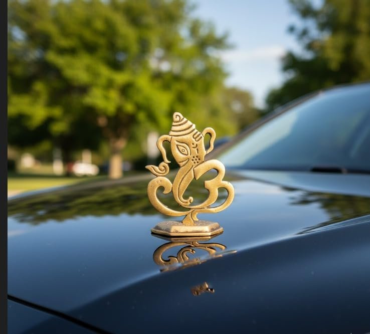 Brass Ganesha on Hexagonal Base — Golden Finish