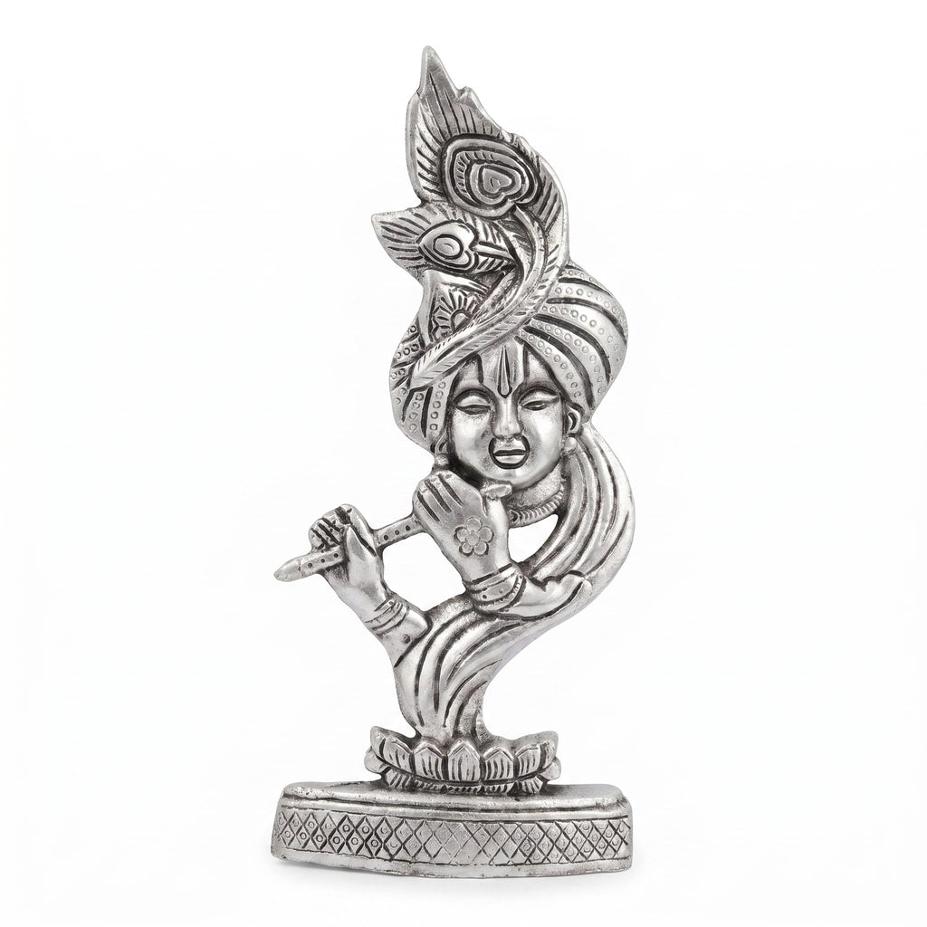 Lord Krishna with Flute — Antique Silver Finish