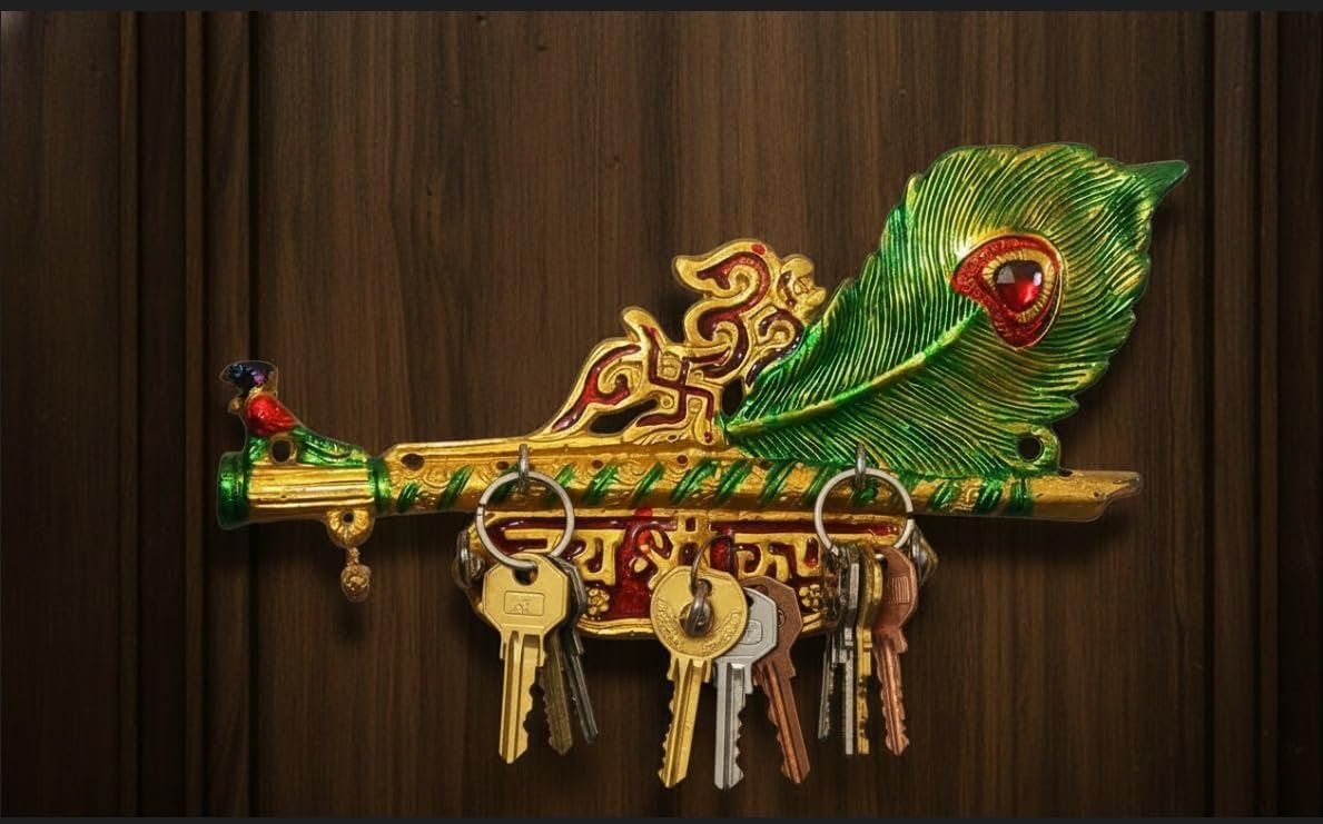 Krishna Flute Key Holder with Peacock Feather