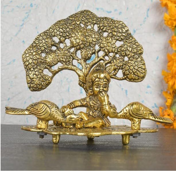 Brass Krishna Under Tree — Golden Finish