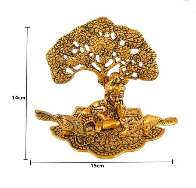 Brass Krishna Under Tree — Golden Finish