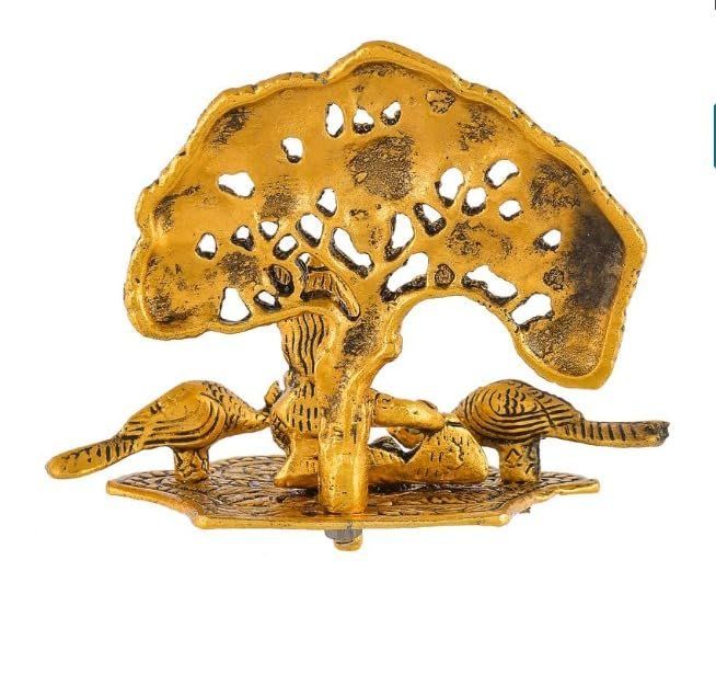 Brass Krishna Under Tree — Golden Finish