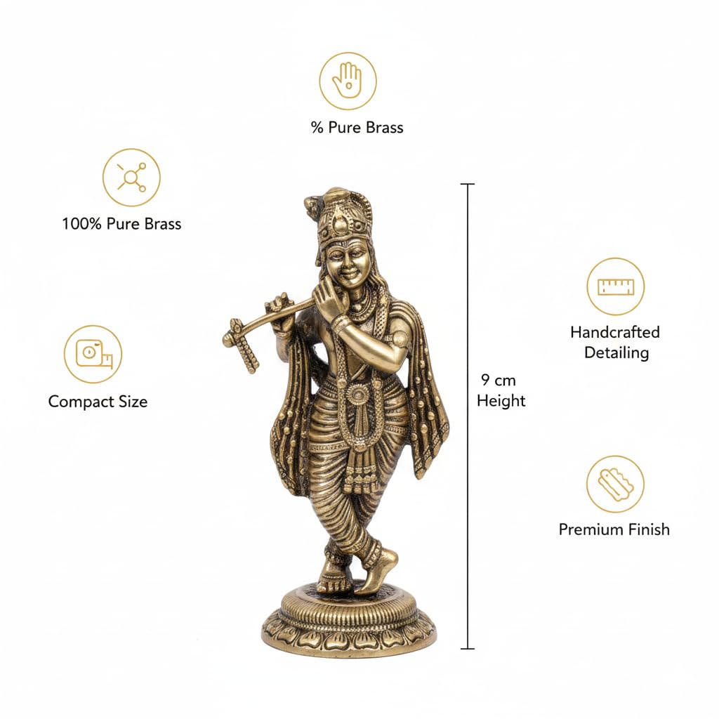 Brass Lord Krishna with Flute — 9 cm