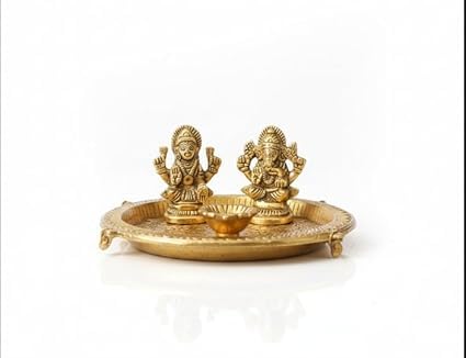 Brass Lakshmi Ganesha Set on Pooja Plate