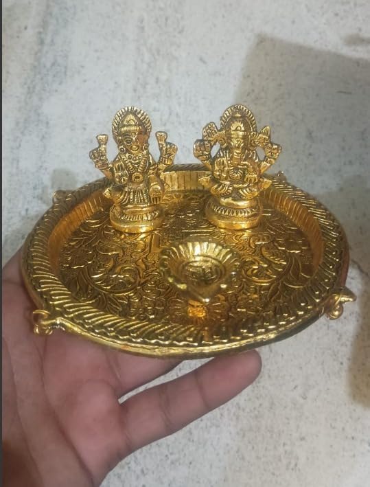 Brass Lakshmi Ganesha Set on Pooja Plate