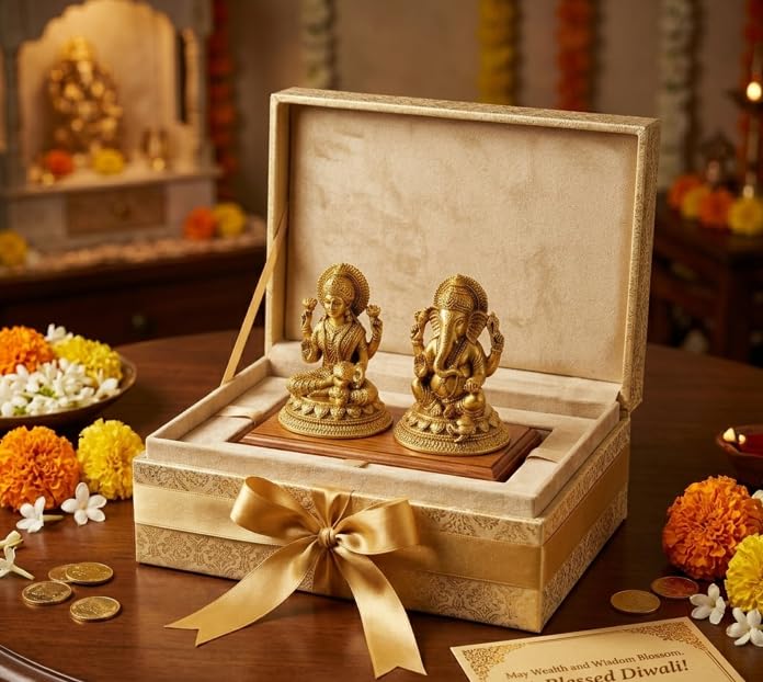 Brass Lakshmi Ganesha Idol Set — 6 cm