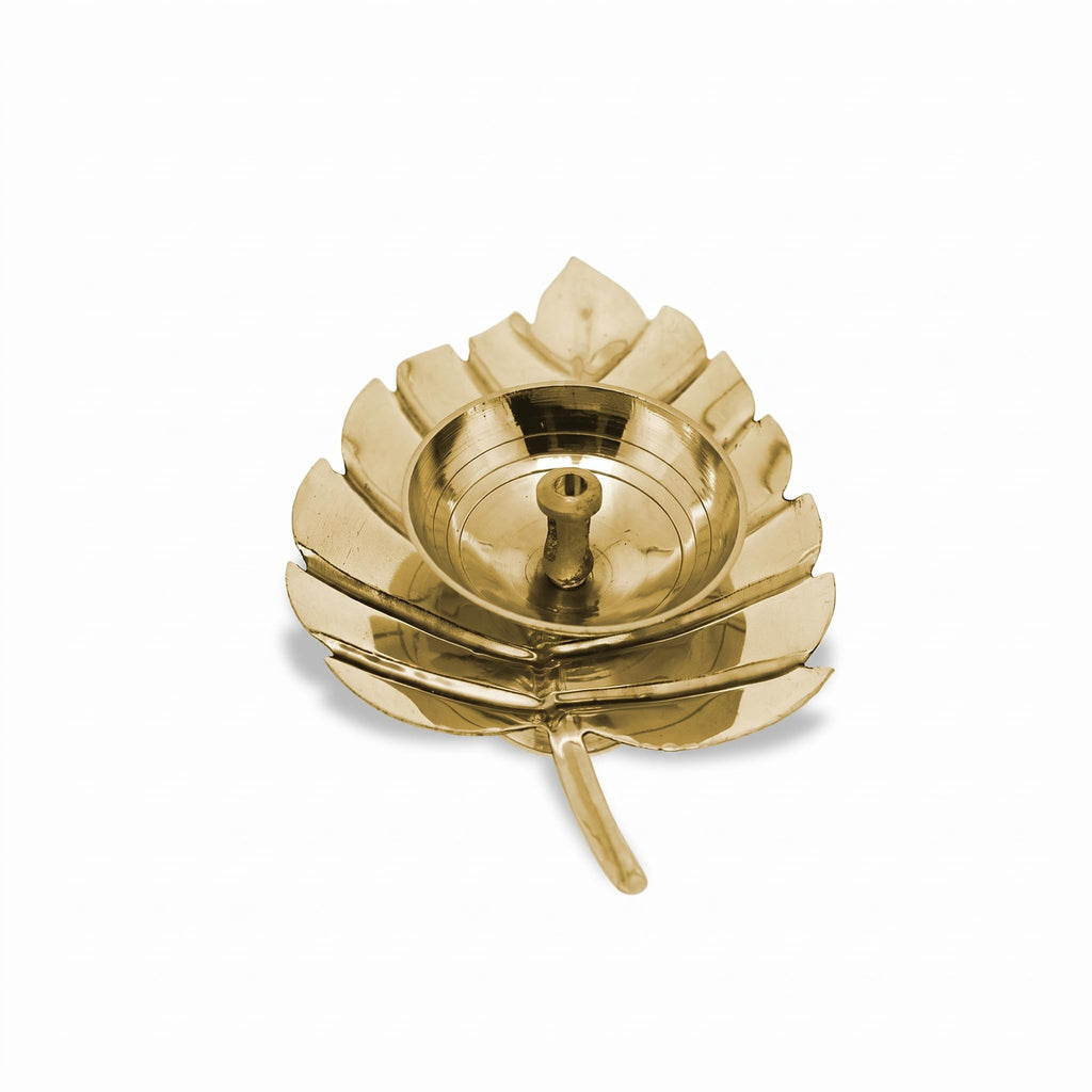 Brass Paan Leaf Diya — Golden Finish