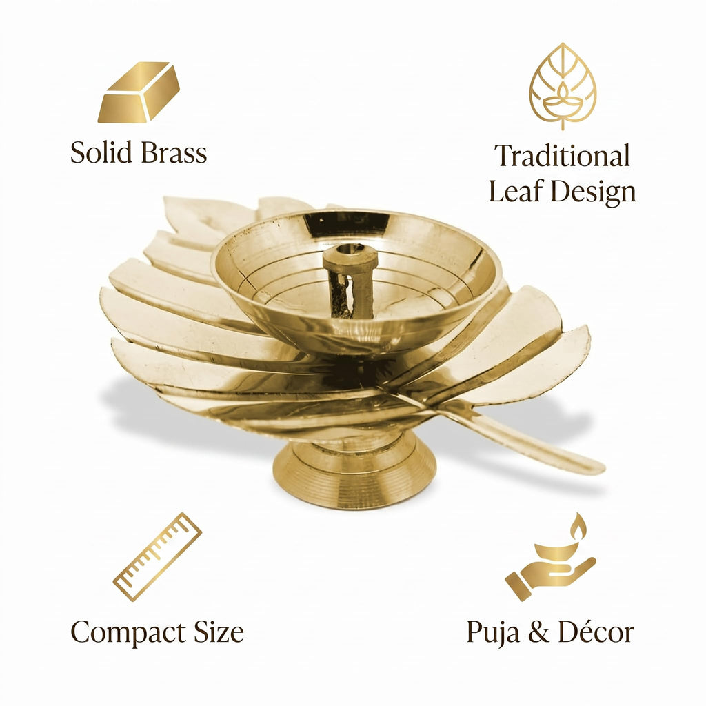 Brass Paan Leaf Diya — Golden Finish