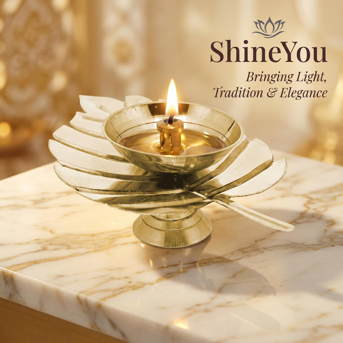 Brass Paan Leaf Diya — Golden Finish