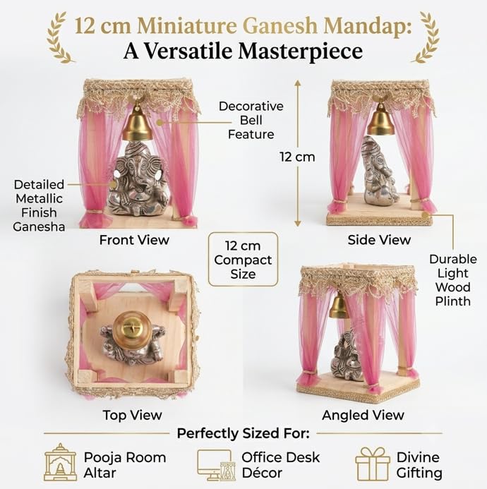 Lord Ganesha in Wooden Mandap with Bell