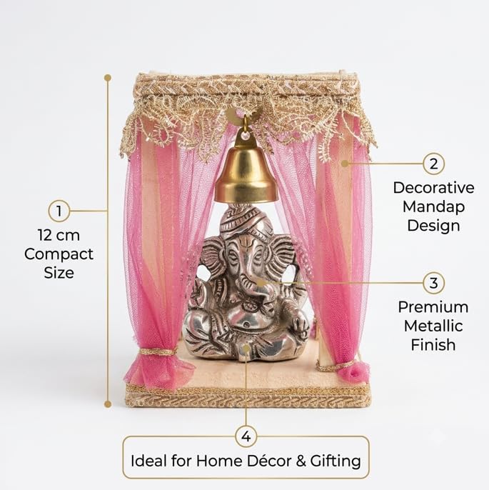 Lord Ganesha in Wooden Mandap with Bell