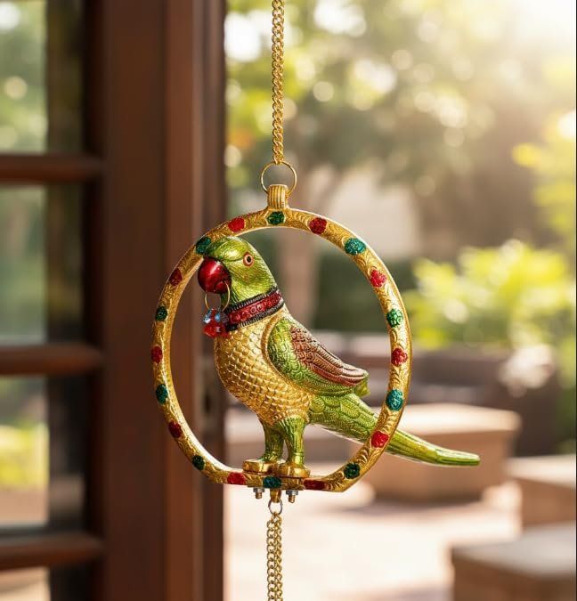 Rajasthani Parrot Door Hanging — Golden Finish
