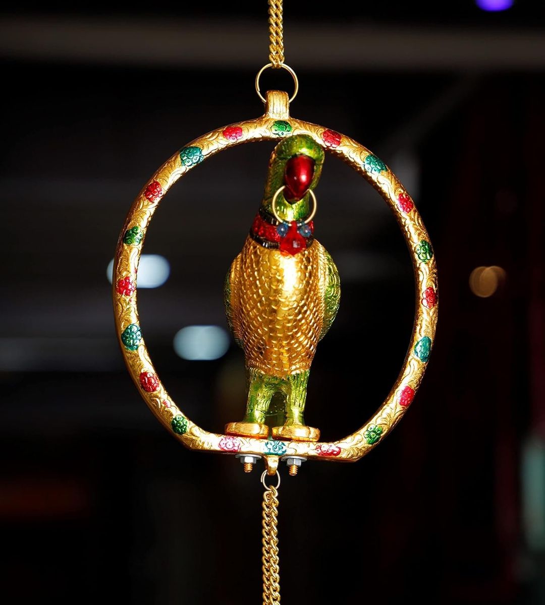 Rajasthani Parrot Door Hanging — Golden Finish