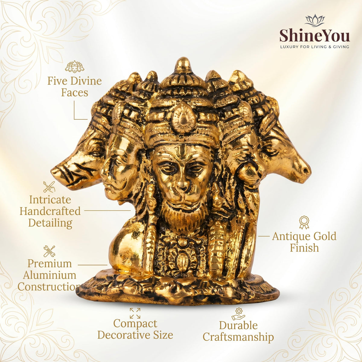 Panchmukhi Hanuman Idol — Antique Gold