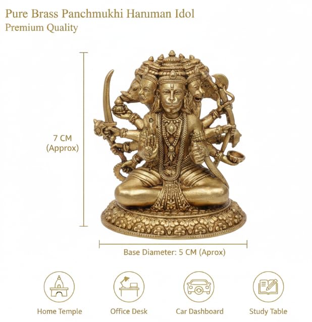 Brass Panchmukhi Hanuman Idol — 7 cm