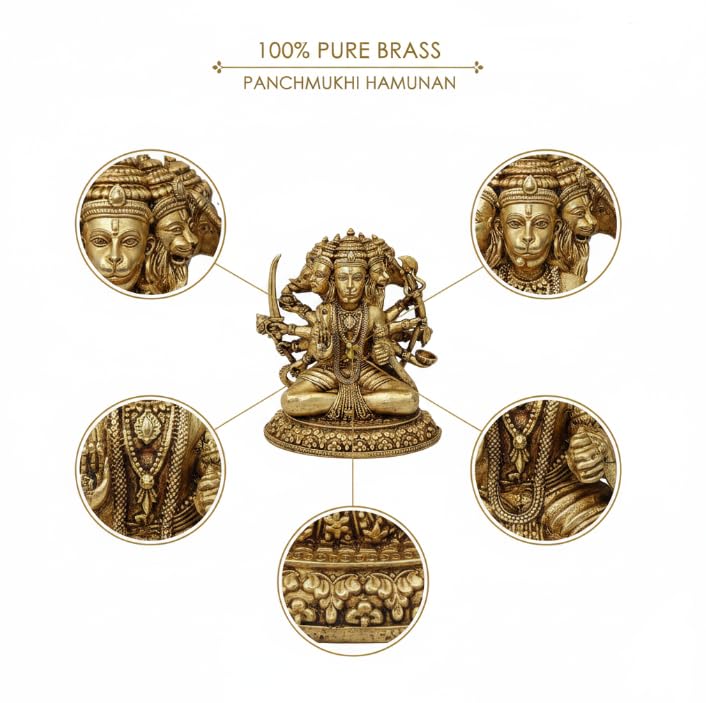 Brass Panchmukhi Hanuman Idol — 7 cm