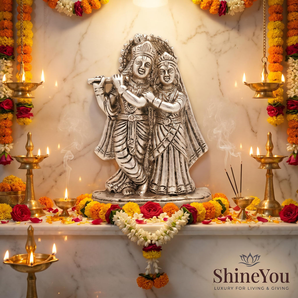 Radha Krishna Wall Idol — Antique Silver
