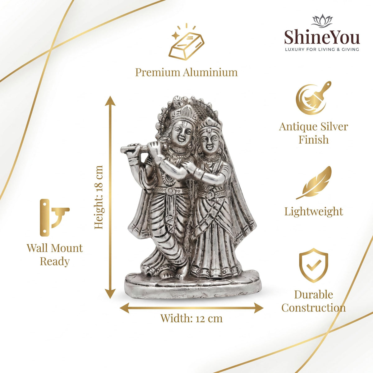 Radha Krishna Wall Idol — Antique Silver