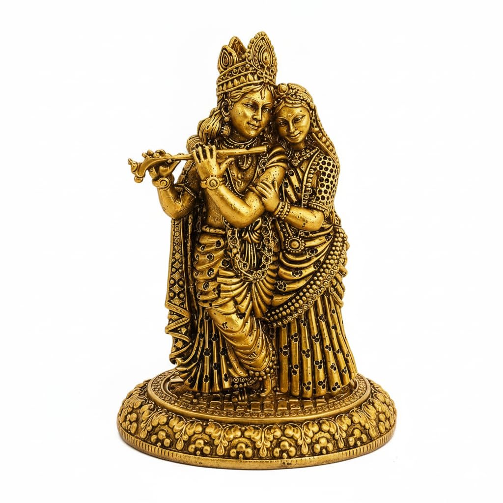 Brass Radha Krishna Idol — 9 cm