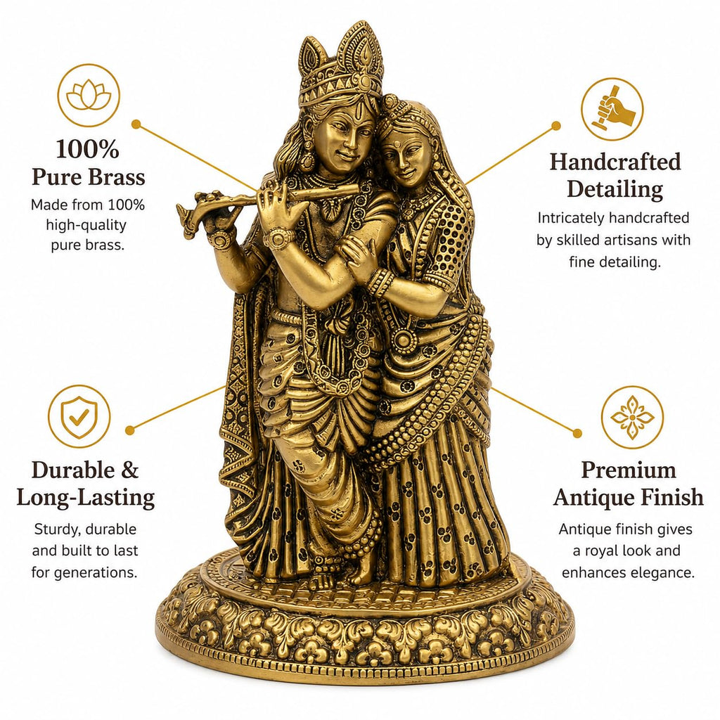 Brass Radha Krishna Idol — 9 cm