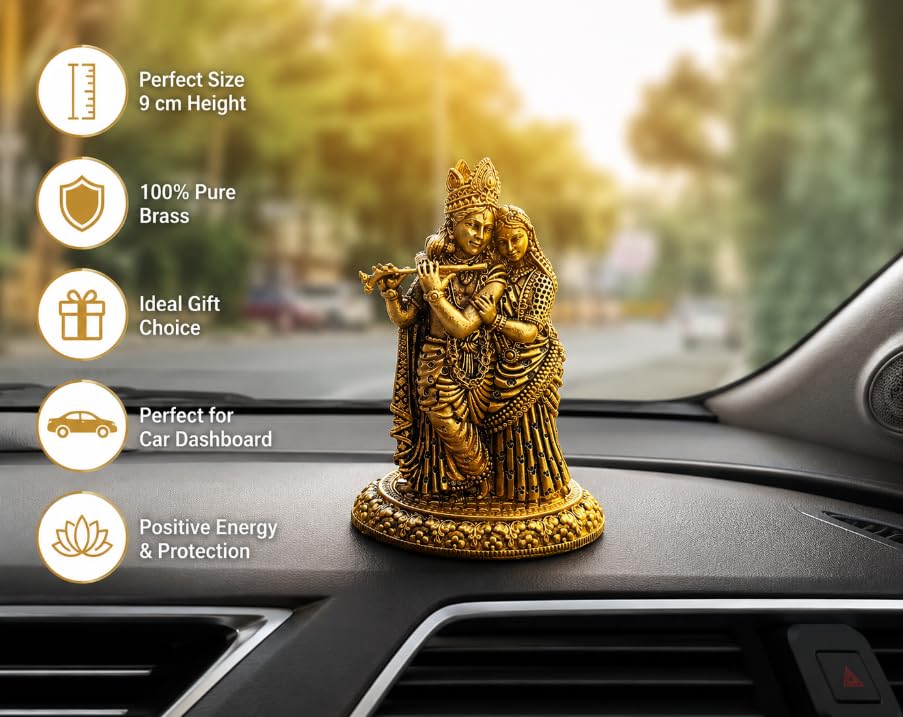 Brass Radha Krishna Idol — 9 cm