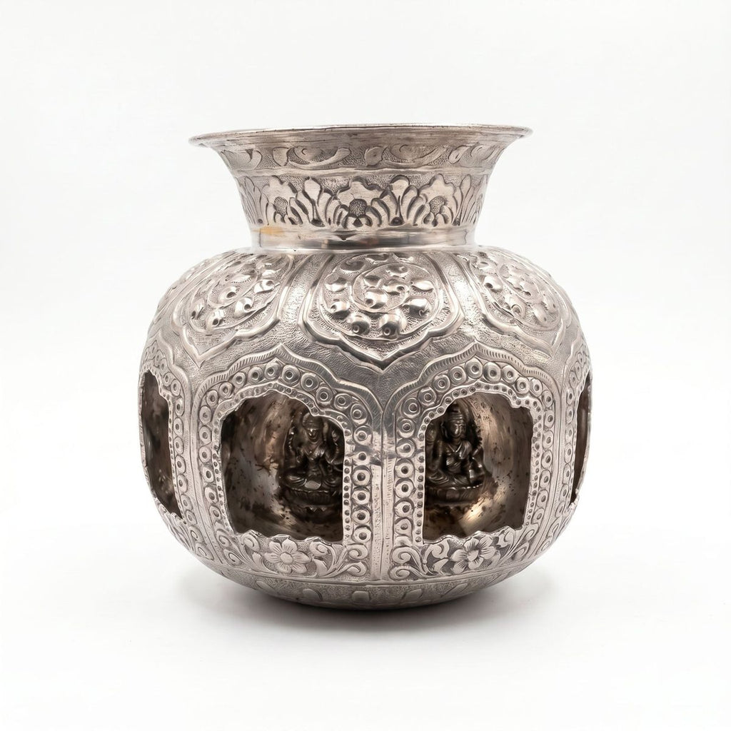 Engraved Brass Kalash — Silver Polish, 19 cm