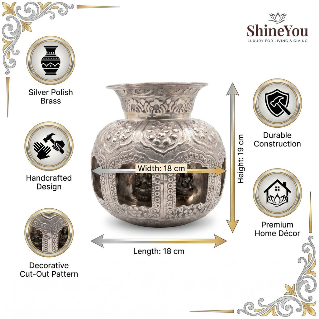 Engraved Brass Kalash — Silver Polish, 19 cm