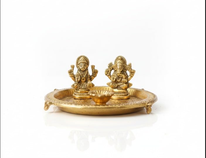 Brass Lakshmi Ganesha Set with Pooja Plate