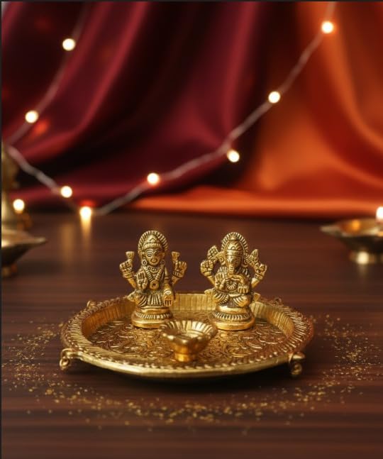 Brass Lakshmi Ganesha Set with Pooja Plate