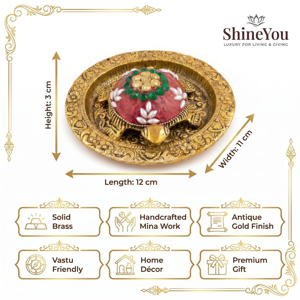 Brass Tortoise Decorative Plate with Mina Art