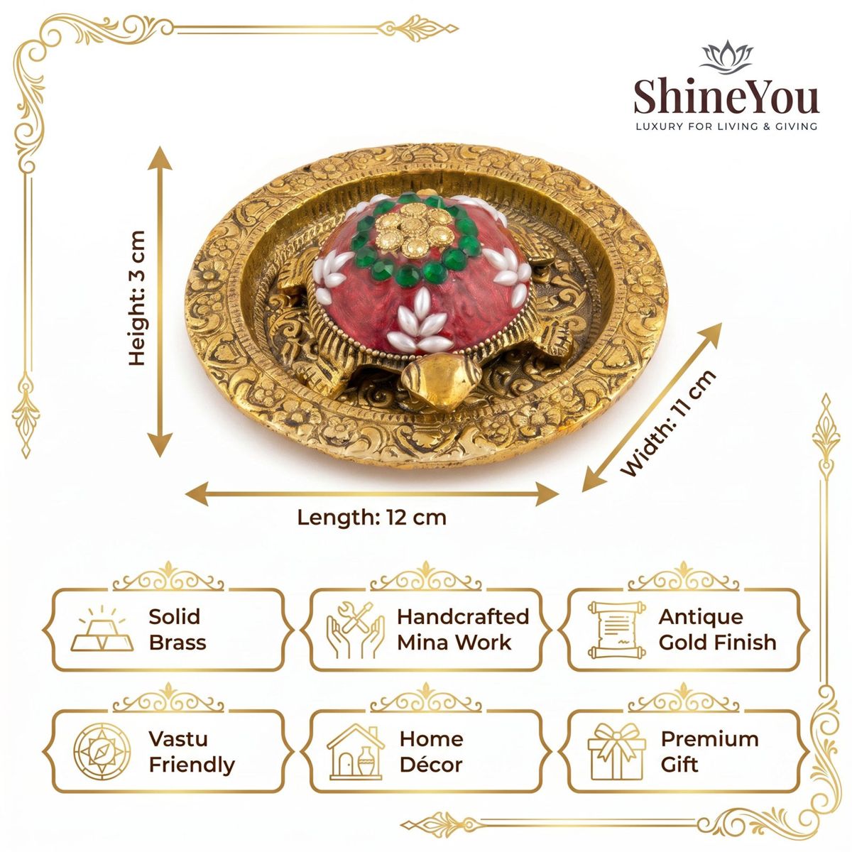 Brass Tortoise Decorative Plate with Mina Art