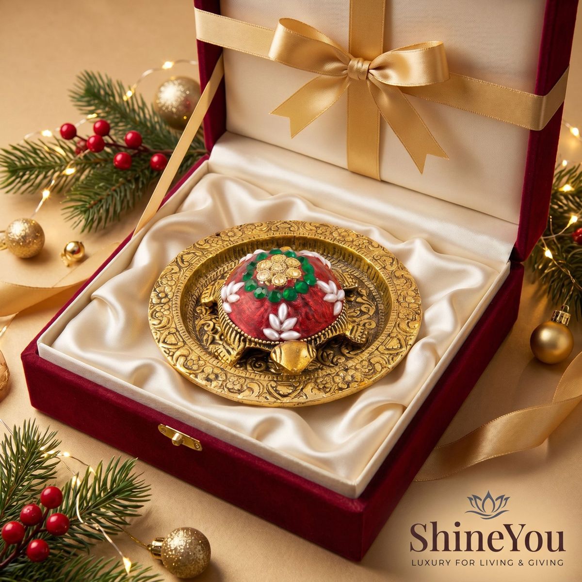 Brass Tortoise Decorative Plate with Mina Art
