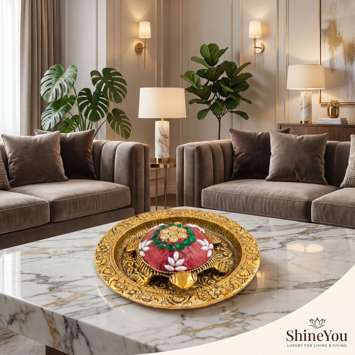 Brass Tortoise Decorative Plate with Mina Art