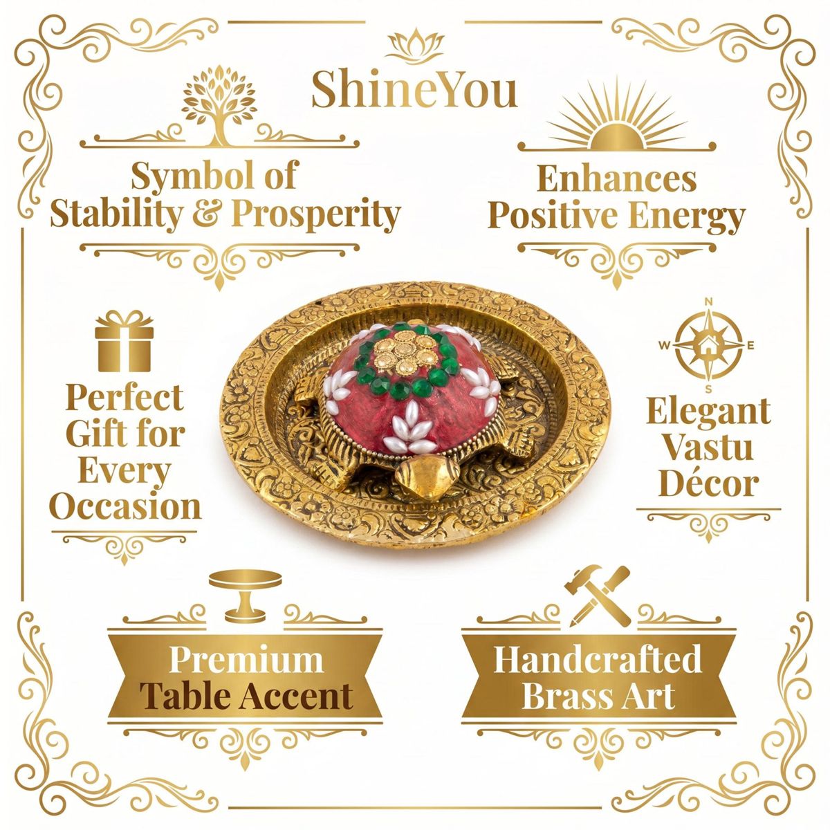 Brass Tortoise Decorative Plate with Mina Art