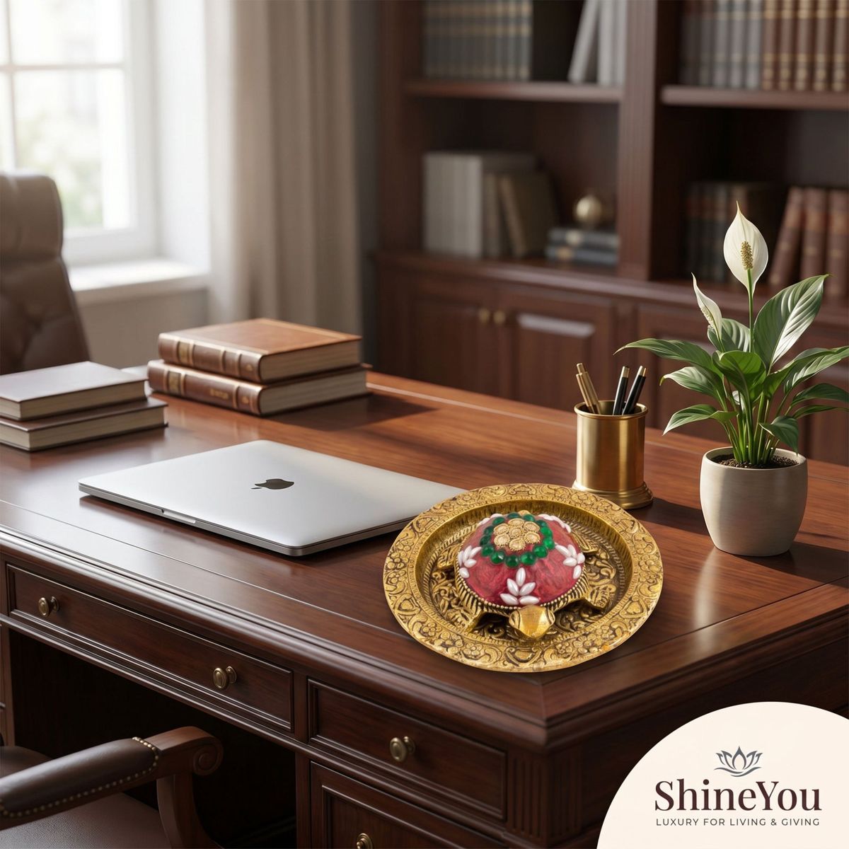Brass Tortoise Decorative Plate with Mina Art