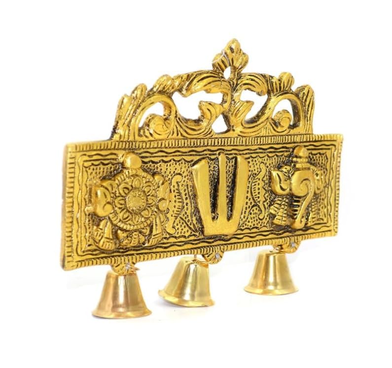 Sacred Symbols Brass Wall Hanging with Bells