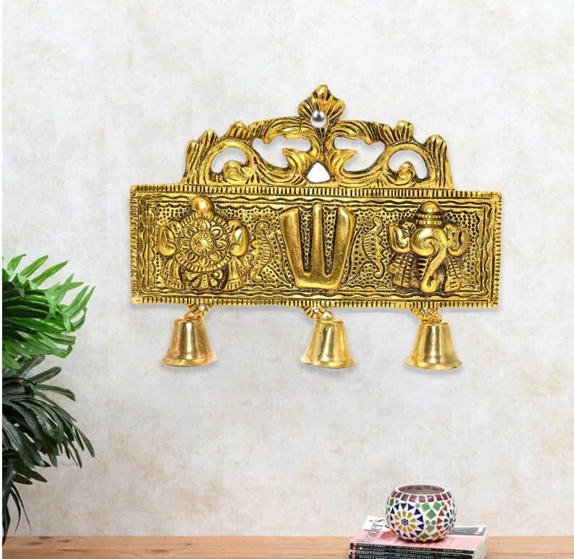 Sacred Symbols Brass Wall Hanging with Bells