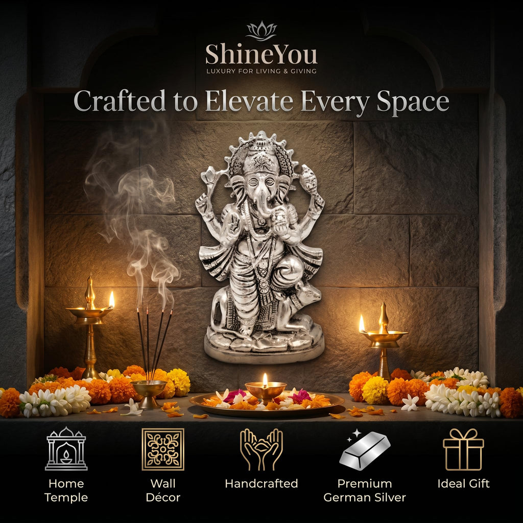 German Silver Ganesha Wall Idol — 18 cm