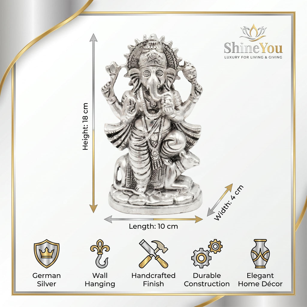 German Silver Ganesha Wall Idol — 18 cm