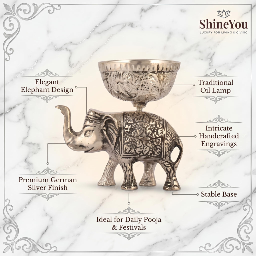 German Silver Elephant Diya
