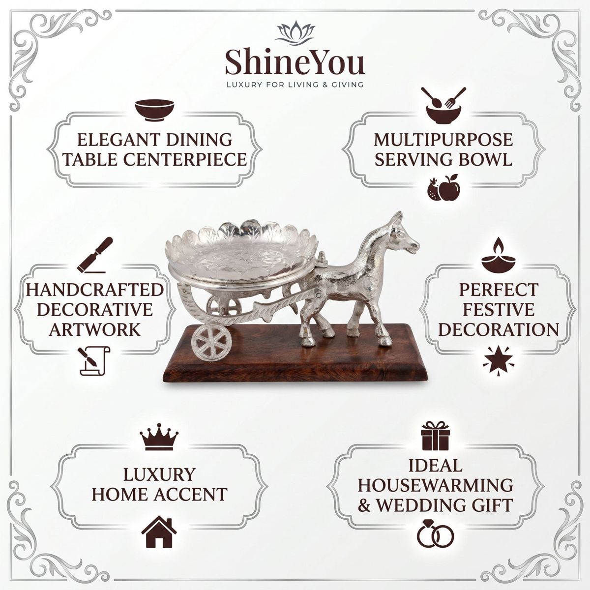 German Silver Horse Cart Serving Bowl