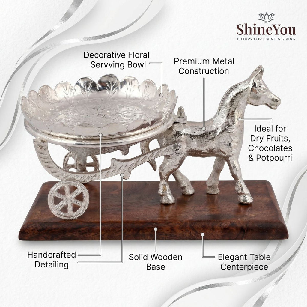 German Silver Horse Cart Serving Bowl