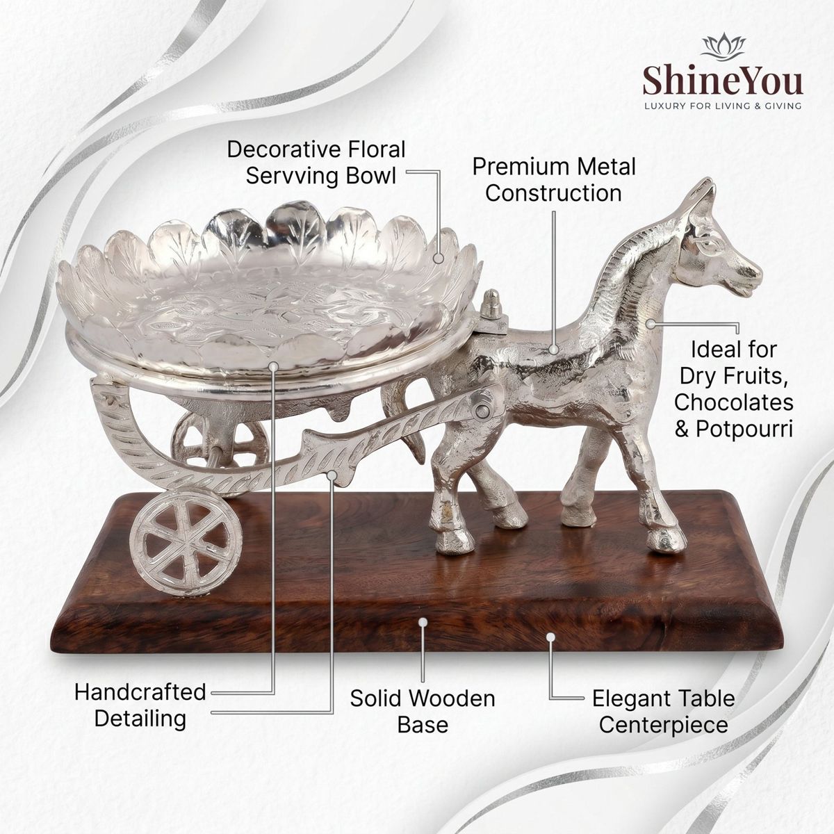 German Silver Horse Cart Serving Bowl