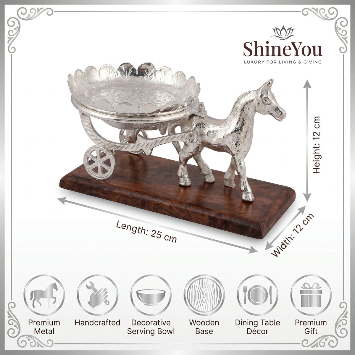 German Silver Horse Cart Serving Bowl