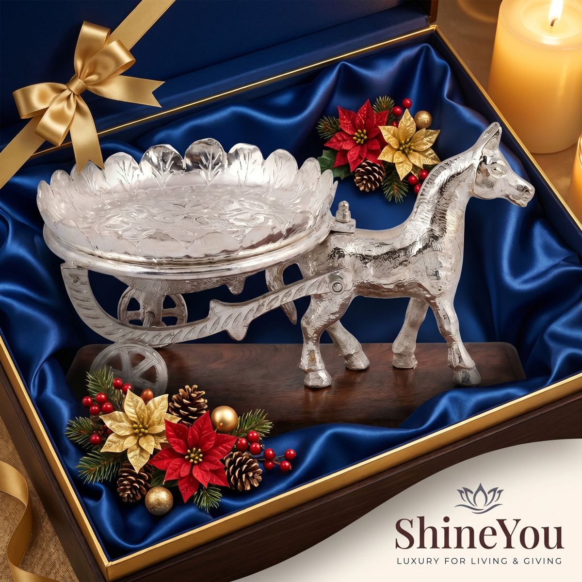 German Silver Horse Cart Serving Bowl