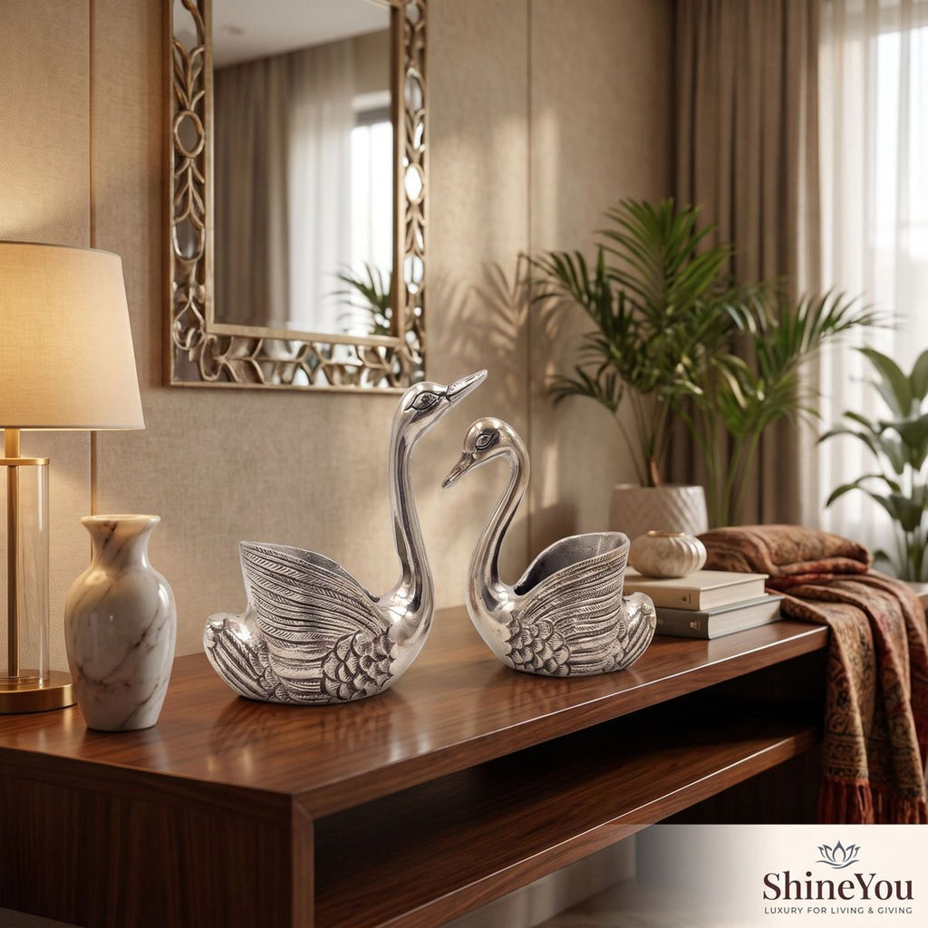 Swan Decorative Bowls — Silver, Set of 2