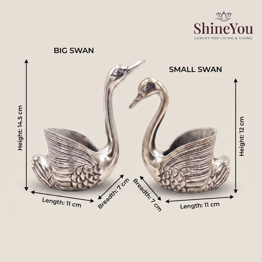 Swan Decorative Bowls — Silver, Set of 2