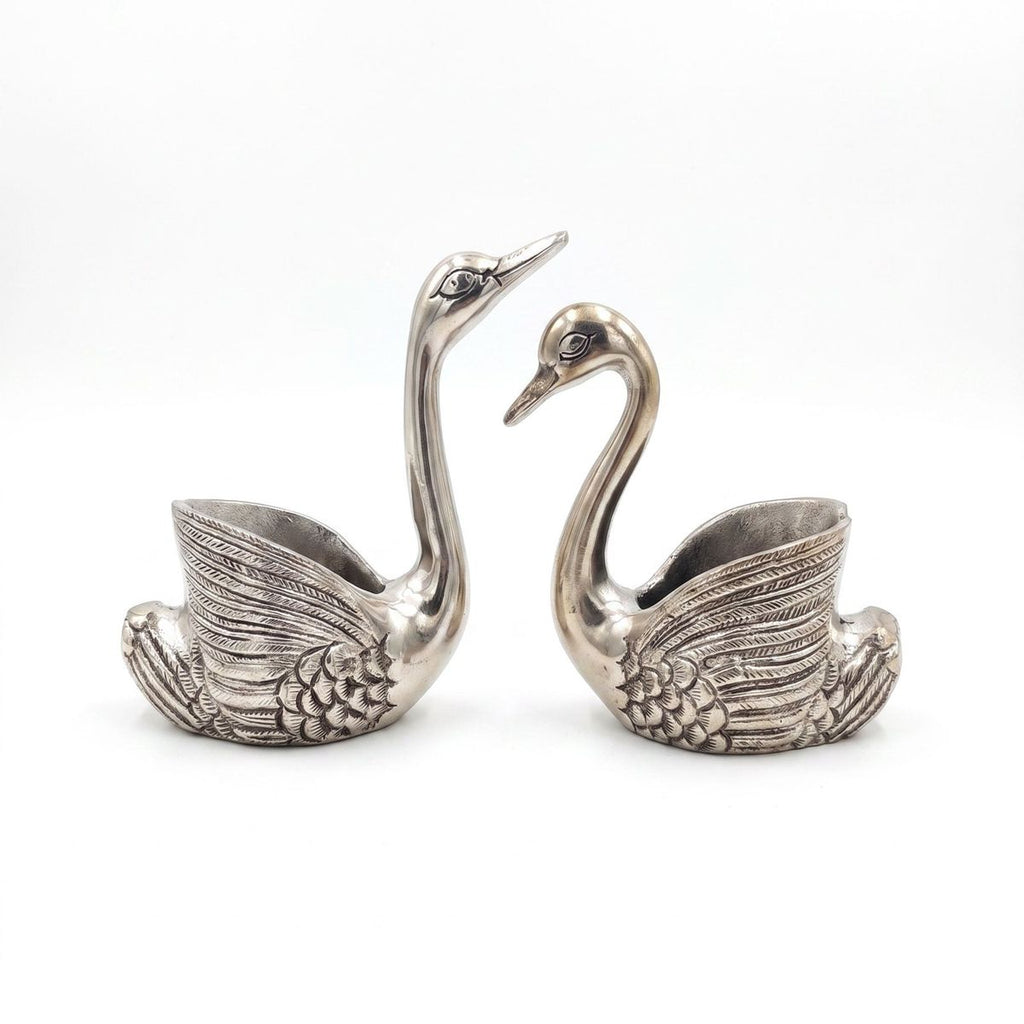 Swan Decorative Bowls — Silver, Set of 2