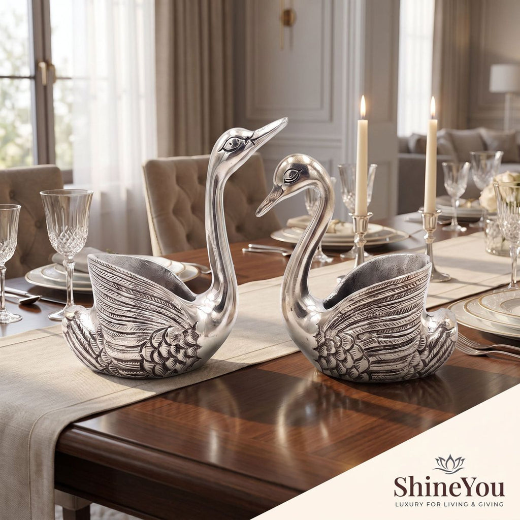 Swan Decorative Bowls — Silver, Set of 2